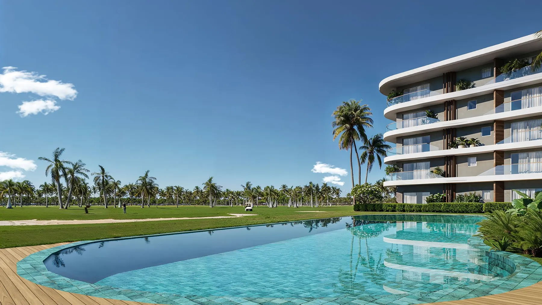 Piscina infinity con vista al campo de golf