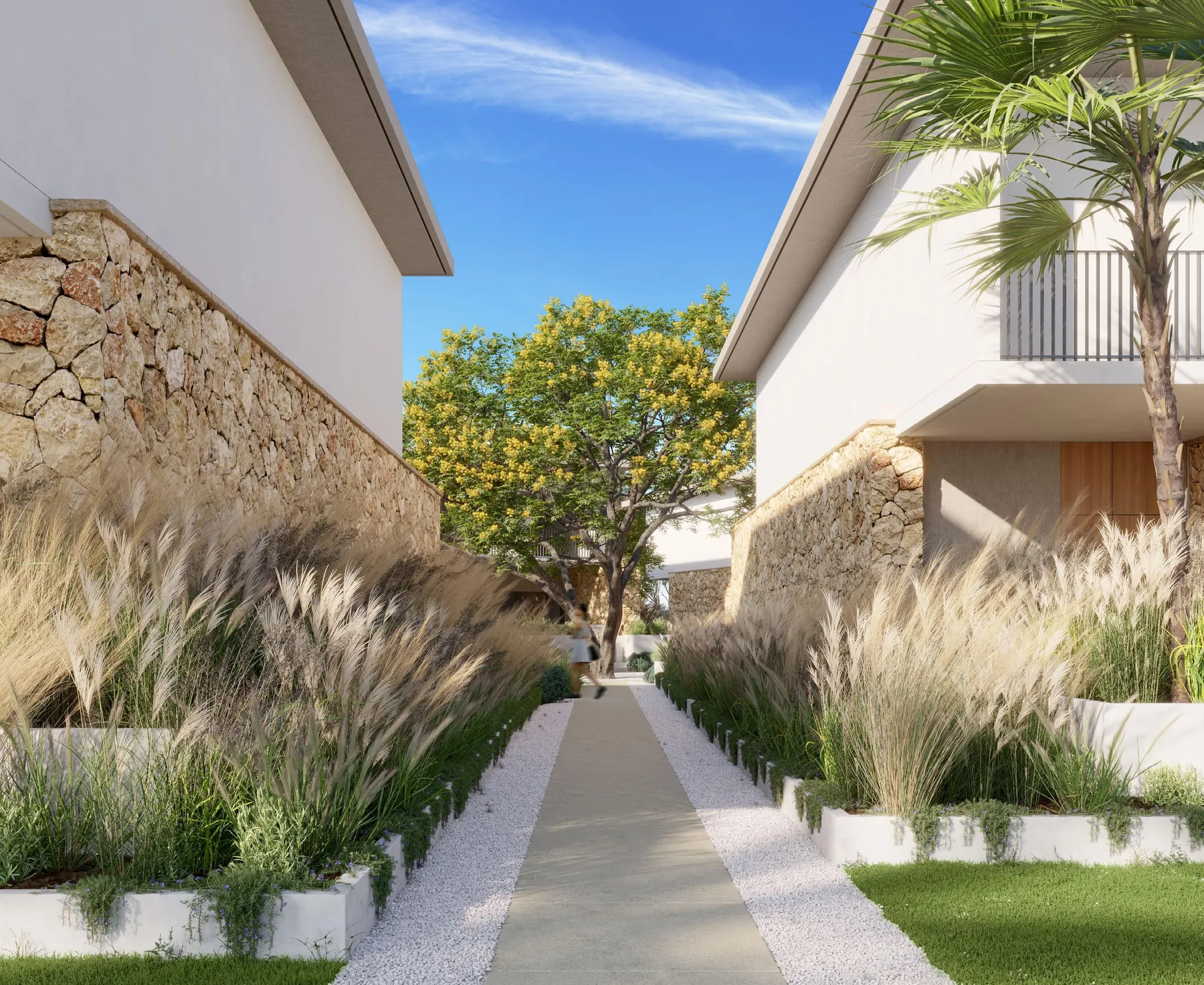 Andador residencial entre villas de Tropicale