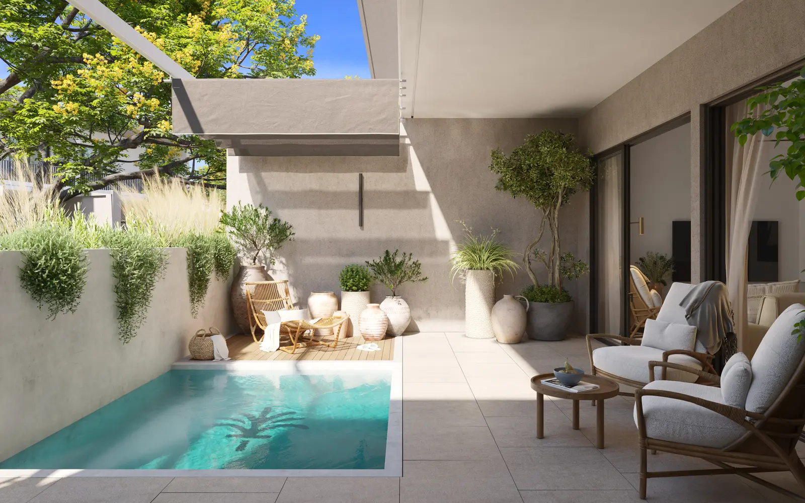 Terraza y piscina privada townhouse