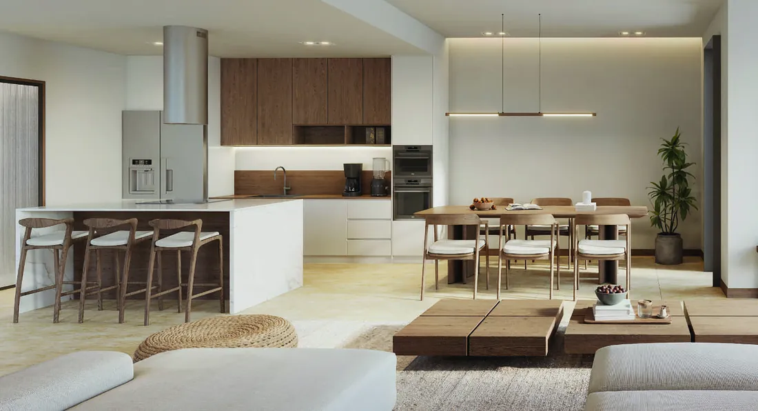 Cocina con acabados de madera